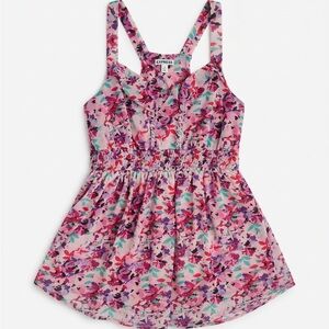 Express Floral Ruffle Babydoll Tank Top Pink Purple Sheer Coquette Size S
